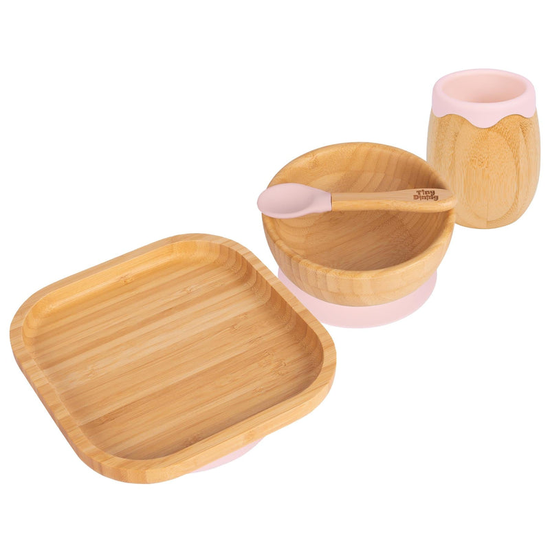 4pc Square Bamboo Suction toddler and Baby Feeding Set