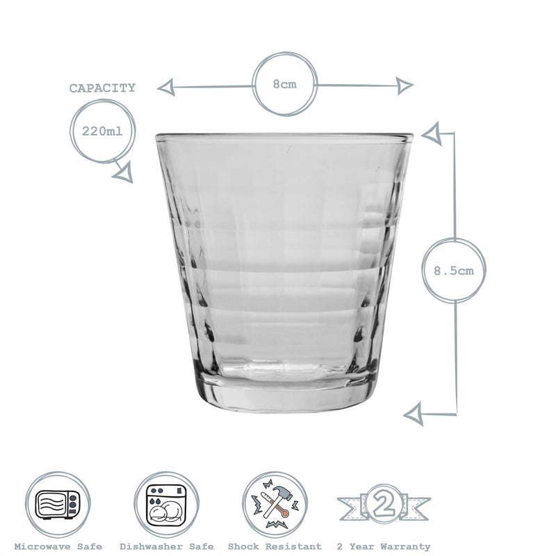 220ml Clear Prisme Water Glasses - Pack of 12 - By Duralex