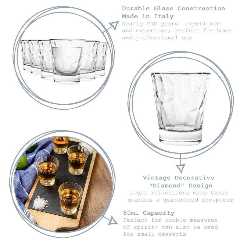 80ml Diamond Dimpled Shot Glasses - By Bormioli Rocco