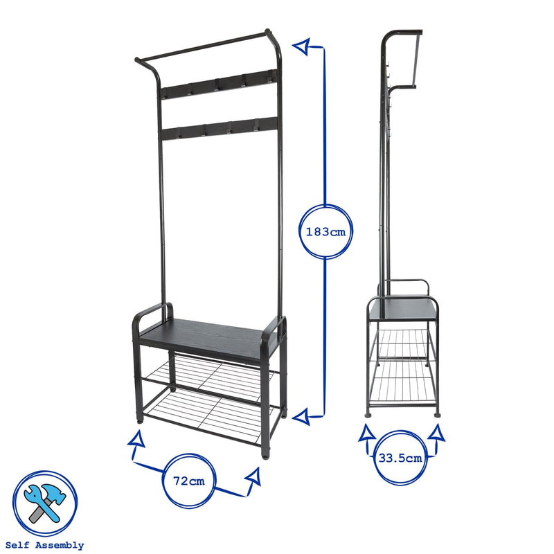 Curved Steel Coat Rack with Shoe Storage Bench - By Harbour Housewares