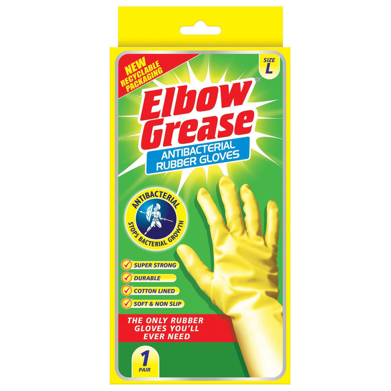 Anti-Bacterial Rubber Cleaning Gloves - Large - Yellow - By Elbow Grease