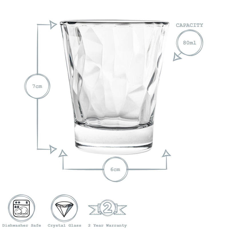 80ml Diamond Dimpled Shot Glasses - By Bormioli Rocco