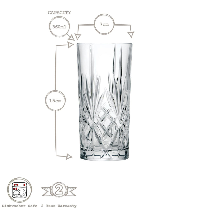 360ml Melodia Highball Glasses - Pack of 12 - By RCR Crystal