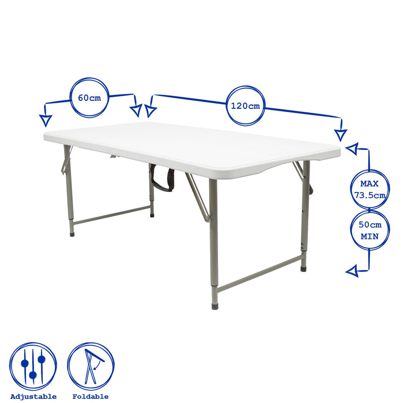 Height Adjustable Folding Camping Picnic Table & Chair Set - 120cm (4ft) - White - By Harbour Housewares