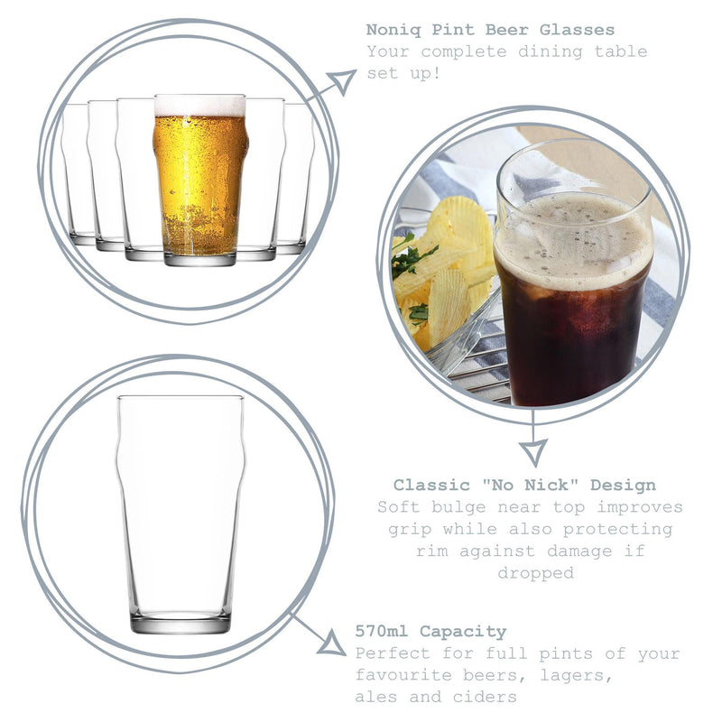 570ml Noniq Pint Beer Glasses - By Lav