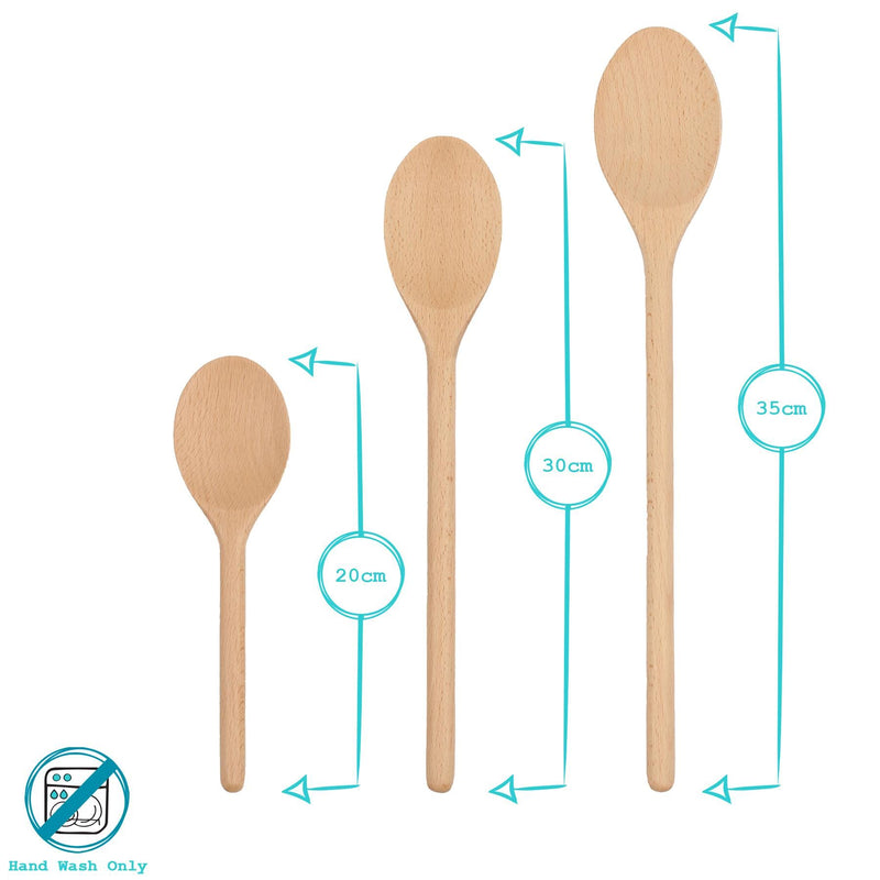 3pc Wooden Cooking Spoon Set - 20-35cm - By Argon Tableware