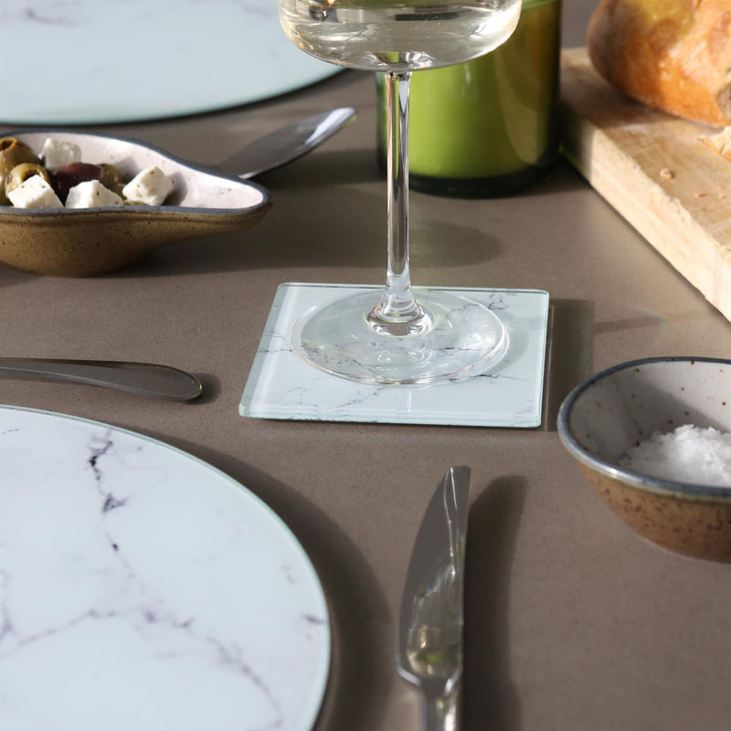 12pc Round Glass Placemats & Square Coasters Set - 30cm - Marble - By Harbour Housewares