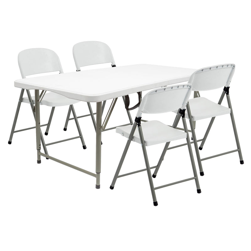 Height Adjustable Folding Camping Picnic Table & Chair Set - 120cm (4ft) - White - By Harbour Housewares