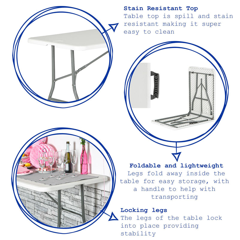 70cm x 180cm Rectangle Plastic Folding Trestle Table - By Harbour Housewares