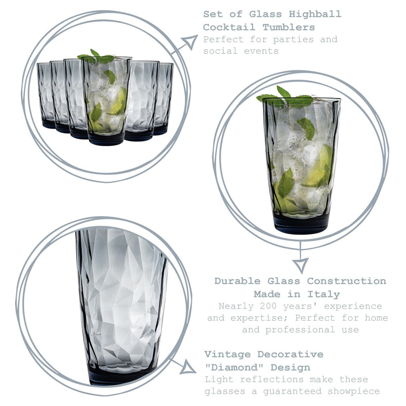 470ml Diamond Highball Glasses - Pack of 12 - By Bormioli Rocco