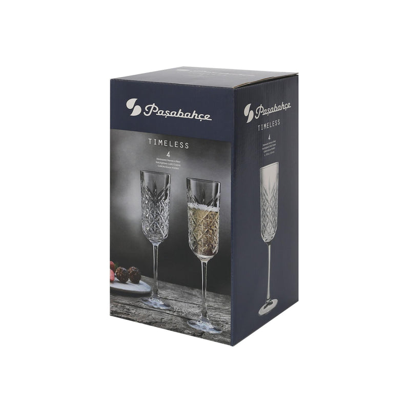 170ml Timeless Glass Champagne Flutes - Pack of Four - By Pasabahce