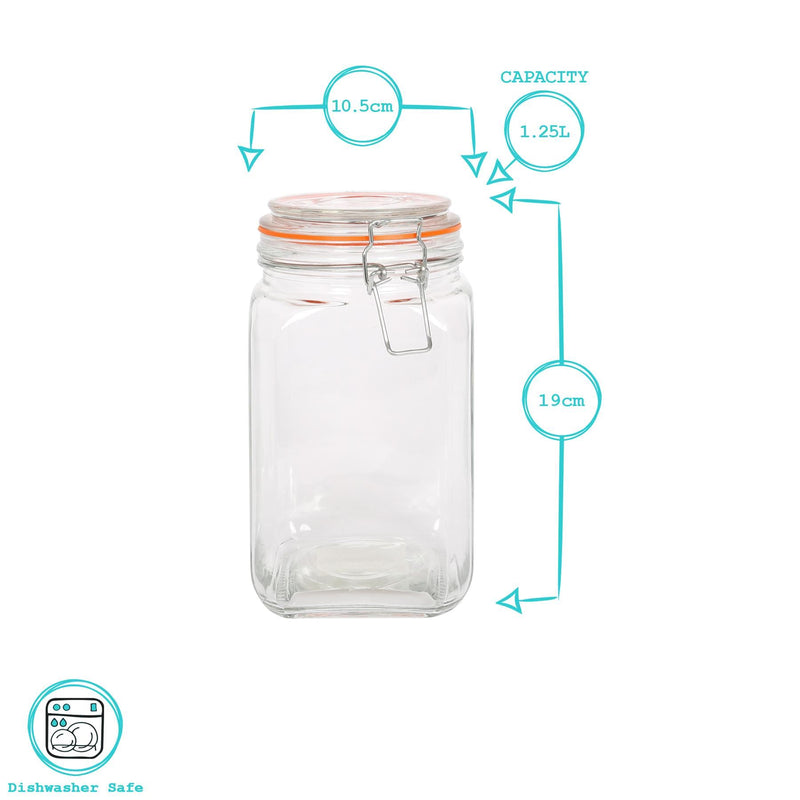 760ml Square Glass Jar with Clip-Top Lid - By Argon Tableware