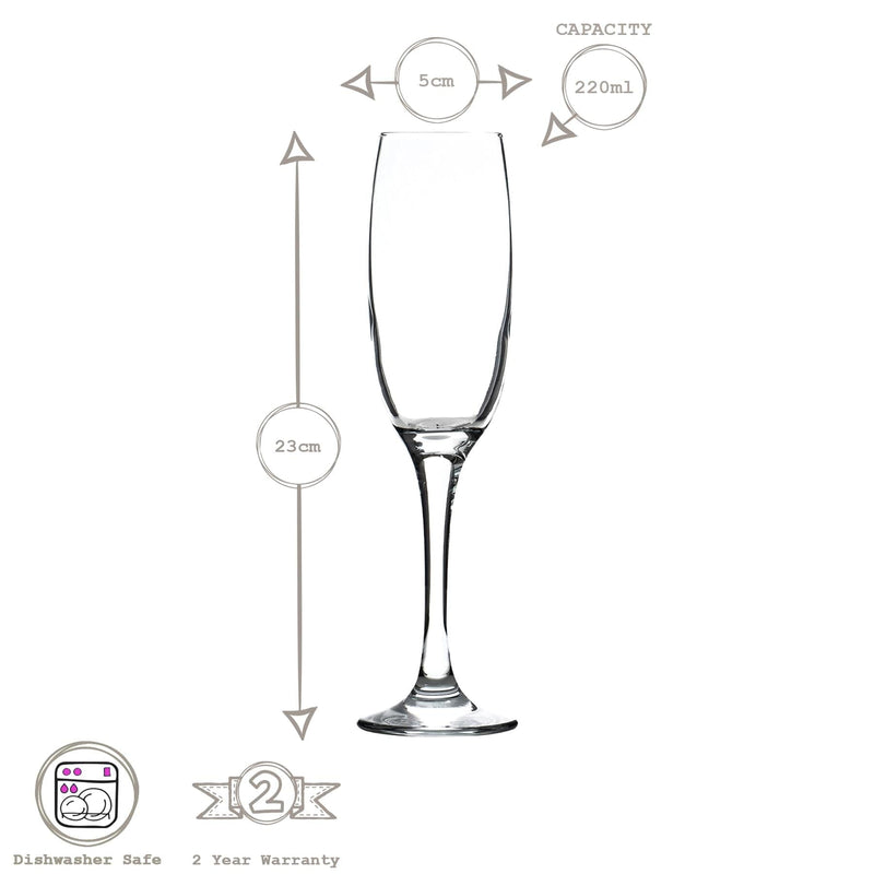 220ml Venue Glass Champagne Flutes - Pack of 12  - By LAV