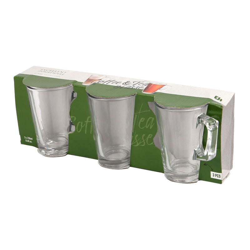 250ml Glass Coffee Cups - Pack of 3 - By Excellent Houseware