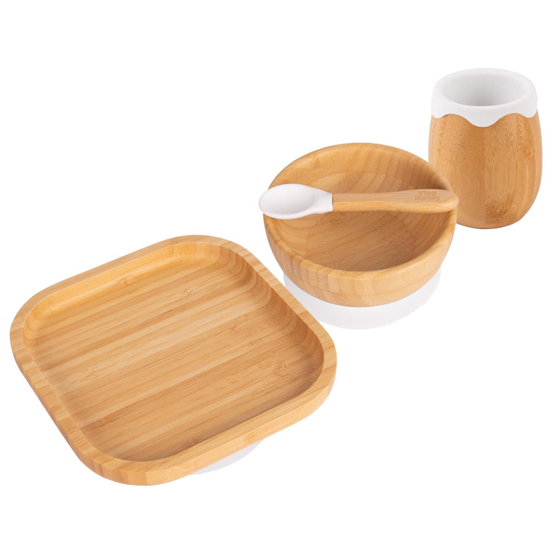 4pc Square Bamboo Suction toddler and Baby Feeding Set