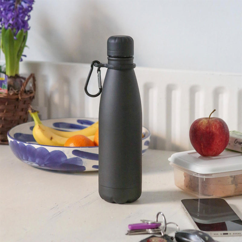 Stainless Steel Water Bottle with Carabiner Clip - 500ml