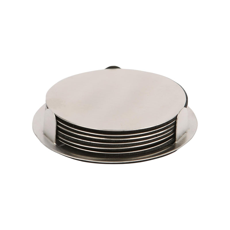 Round Stainless Steel Coasters & Holder - Pack of 6 - By Excellent Houseware