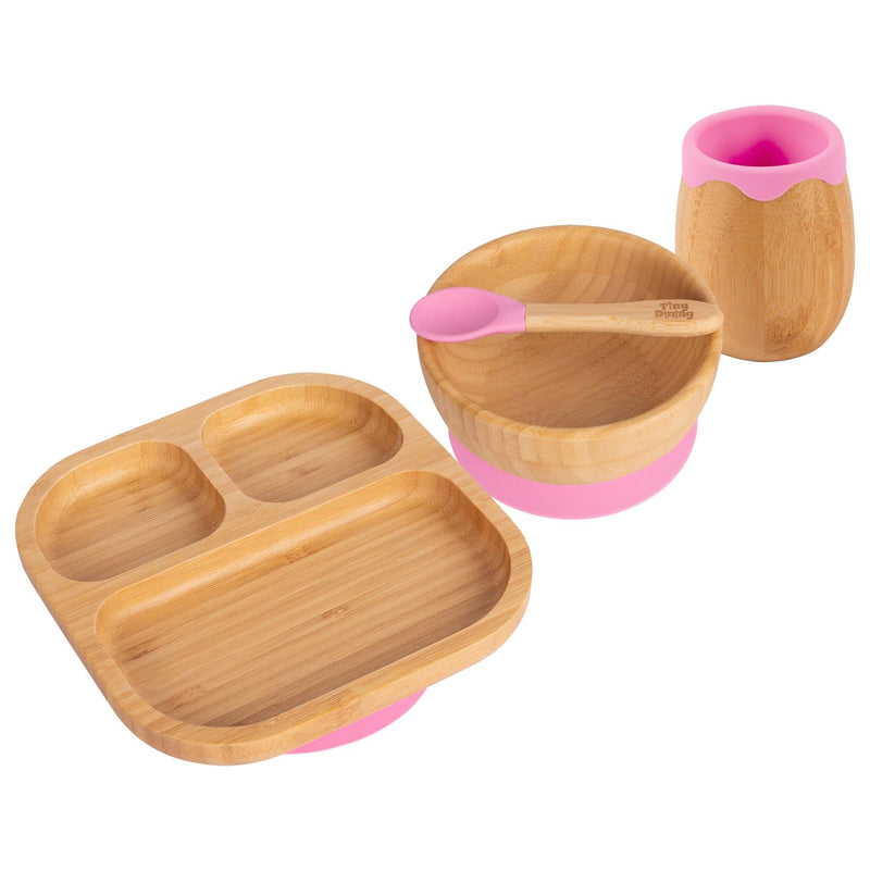 4pc Divided Bamboo Suction  toddler, baby and Children's Feeding Set