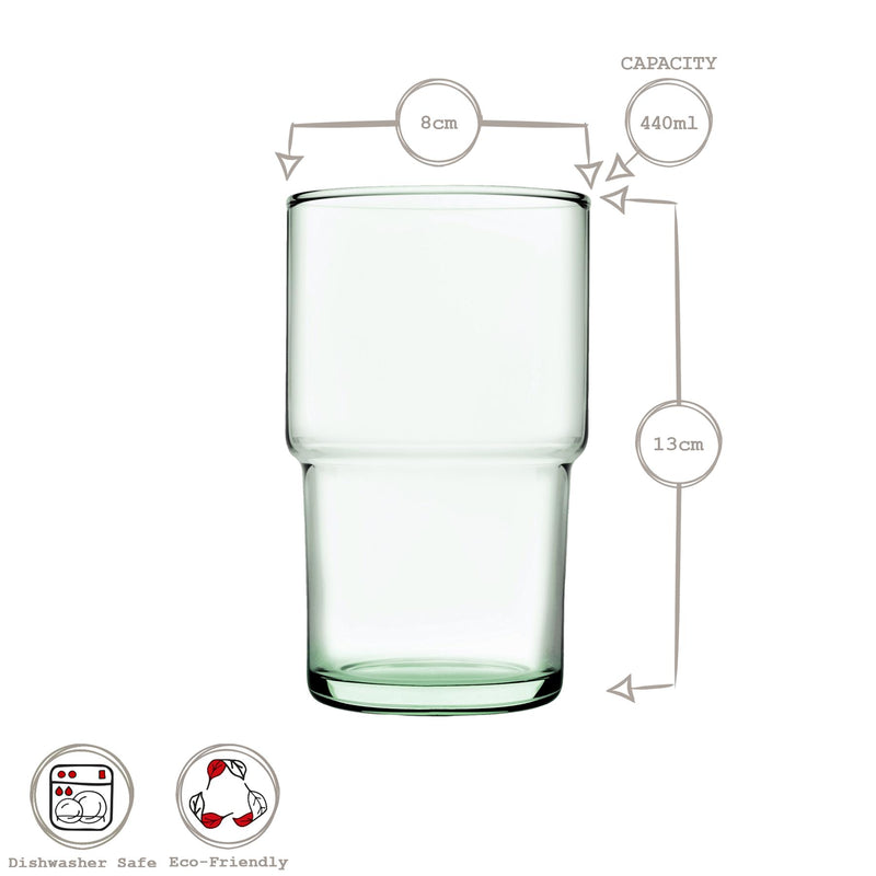 440ml Aware Hill Recycled Stacking Highball Glasses - Green - By Pasabahce