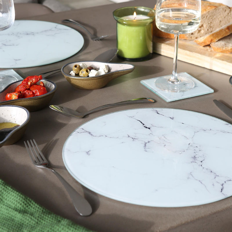 12pc Round Glass Placemats & Square Coasters Set - 30cm - Marble - By Harbour Housewares