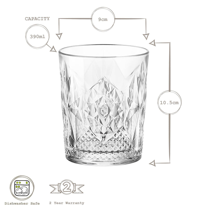 390ml Bartender Stone Whisky Glasses - Pack of 12 - By Bormioli Rocco