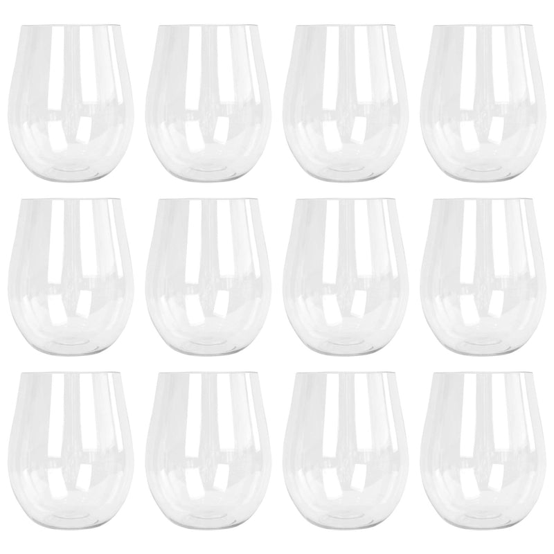 600ml Reusable Plastic Stemless Wine Glasses - Pack of 12 - By Argon Tableware