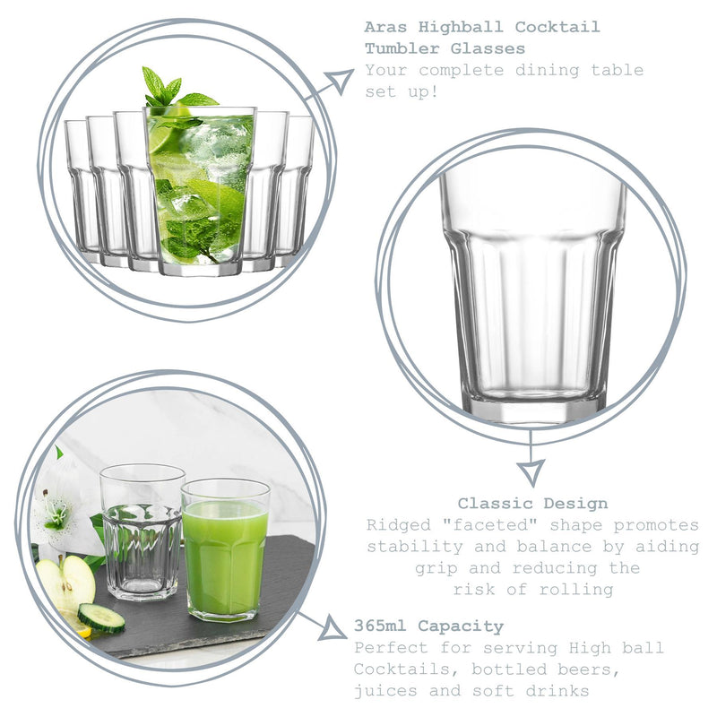 365ml Aras Highball Glasses - Pack of 12 - By LAV