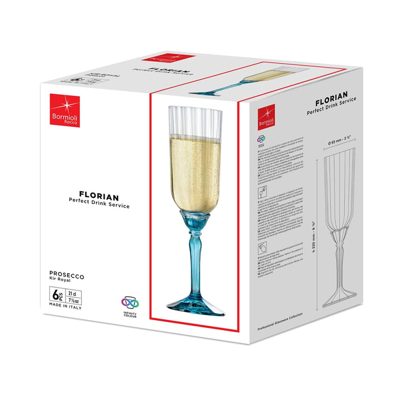 210ml Florian Champagne Flute Glasses - By Bormioli Rocco