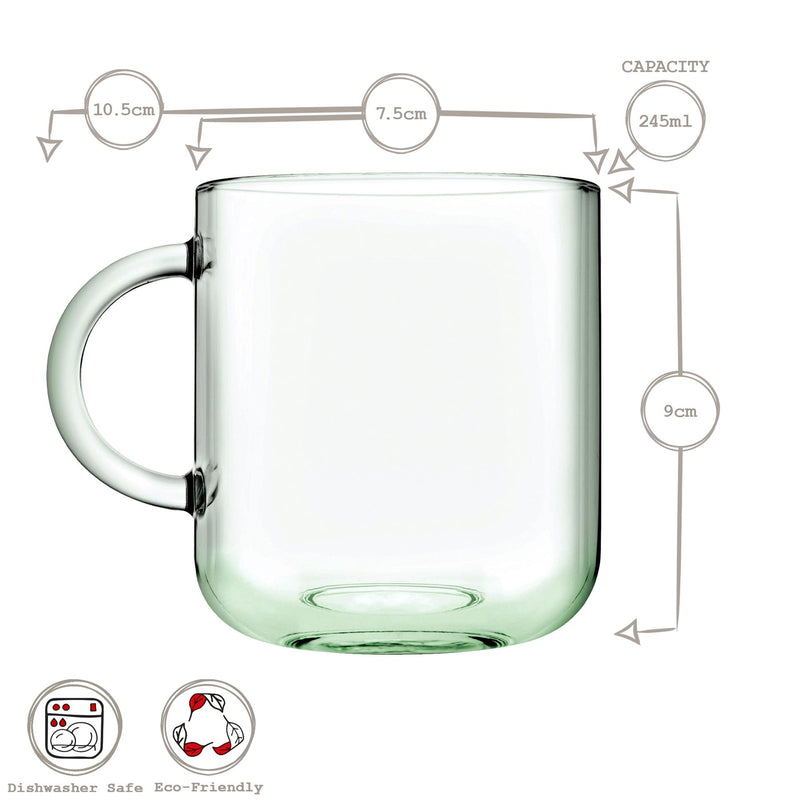 245ml Aware Iconic Recycled Glass Mugs - Green - By Pasabahce