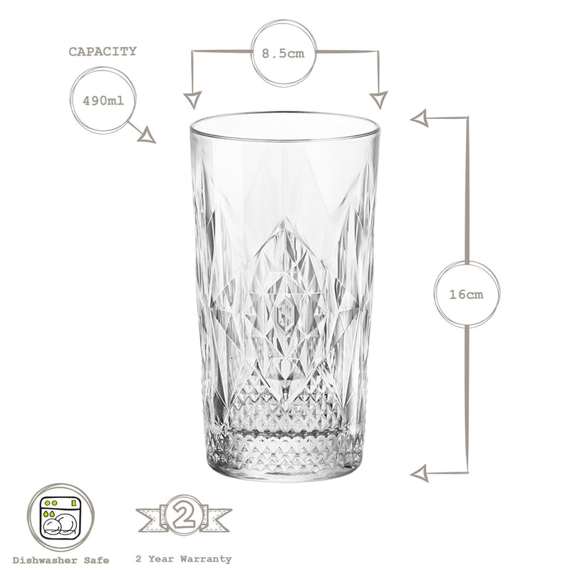 490ml Bartender Stone Highball Glasses - By Bormioli Rocco