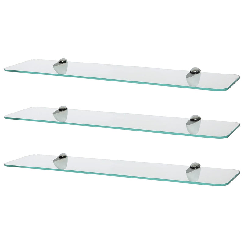 Rounded Floating Glass Bathroom Shelves - 60cm - Pack of 3 - By Harbour Housewares