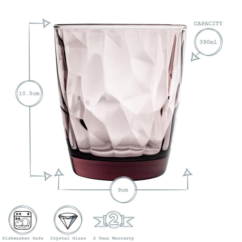 390ml Diamond Tumbler Glasses - Pack of 12 - By Bormioli Rocco