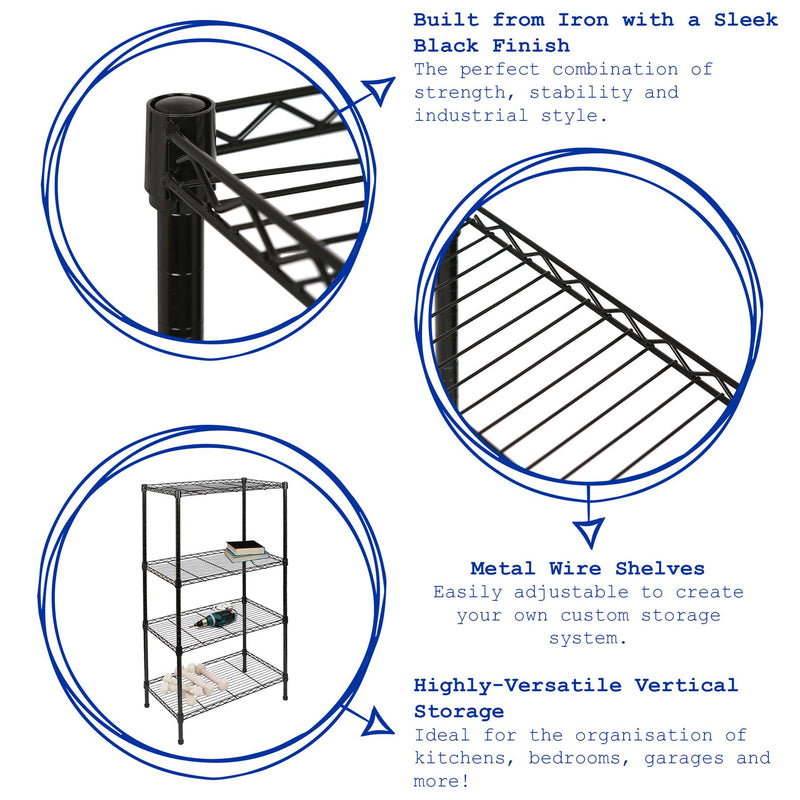 Adjustable Wire Shelving Unit - Black - By Harbour Housewares