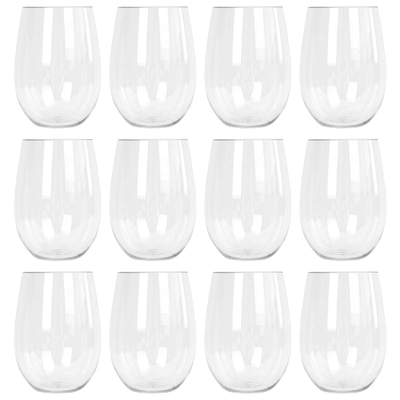 480ml Reusable Plastic Stemless Wine Glasses - Pack of 12 - By Argon Tableware