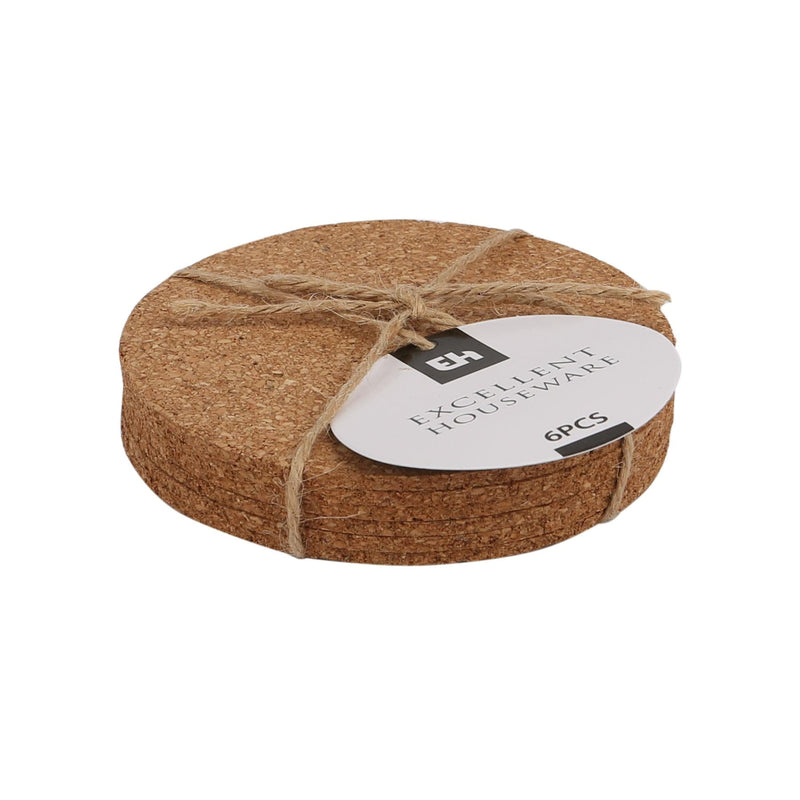 Round Cork Coasters - Pack of 6 - By Excellent Houseware