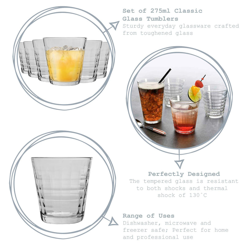 275ml Clear Prisme Tumbler Glasses - Pack of 12 - By Duralex