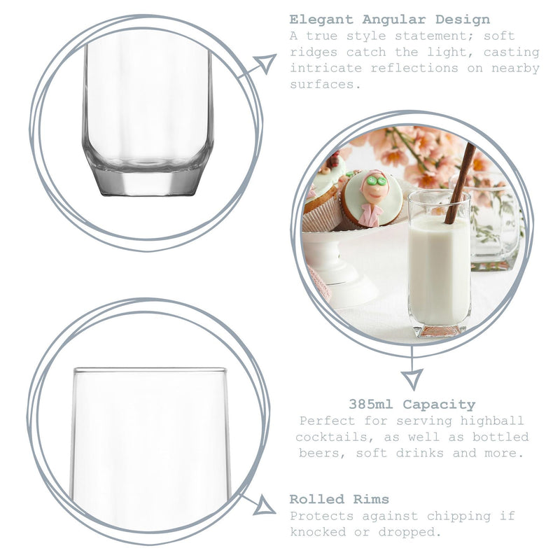 385ml Diamond Highball Glasses - By Lav