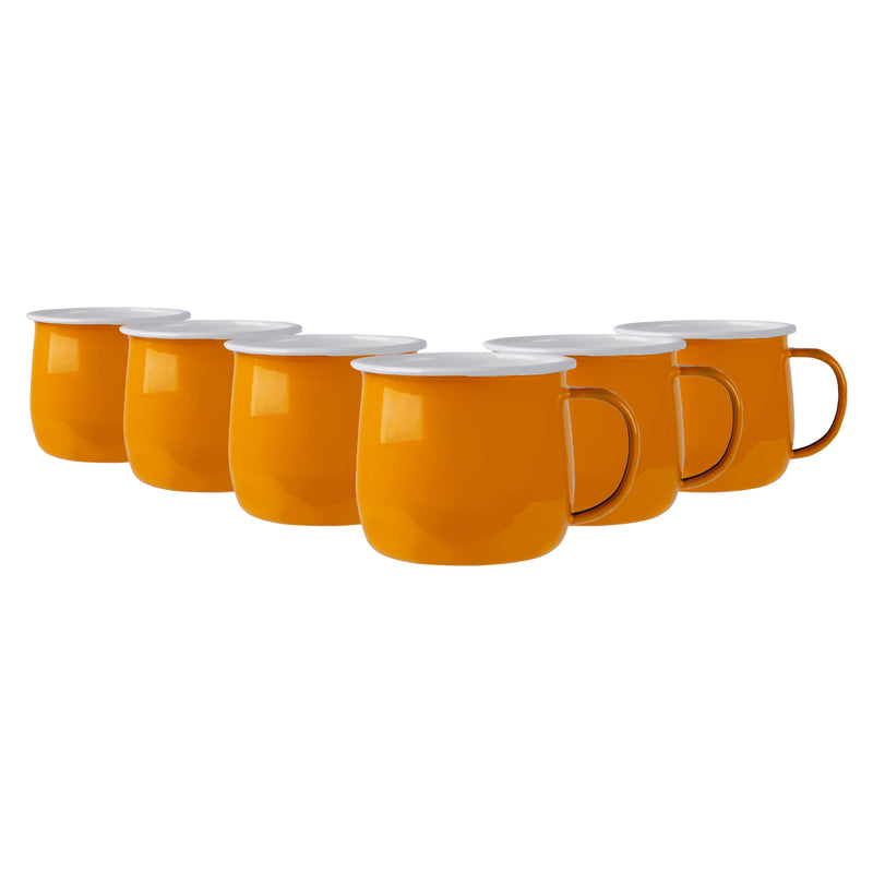 375ml Coloured Enamel Belly Mugs - Pack of Six - By Argon Tableware