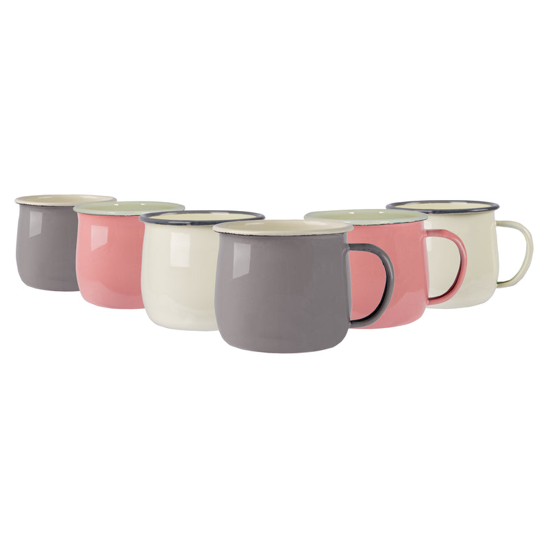 375ml Pastel Enamel Belly Mugs - Pack of Six - By Argon Tableware