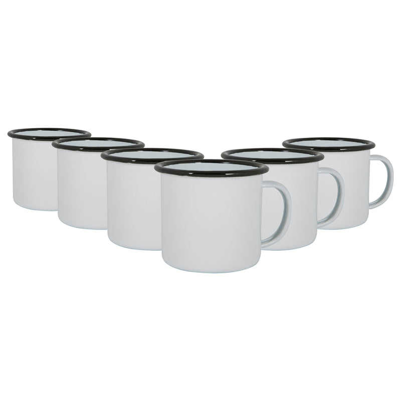 375ml White Enamel Mugs - Pack of Six - By Argon Tableware