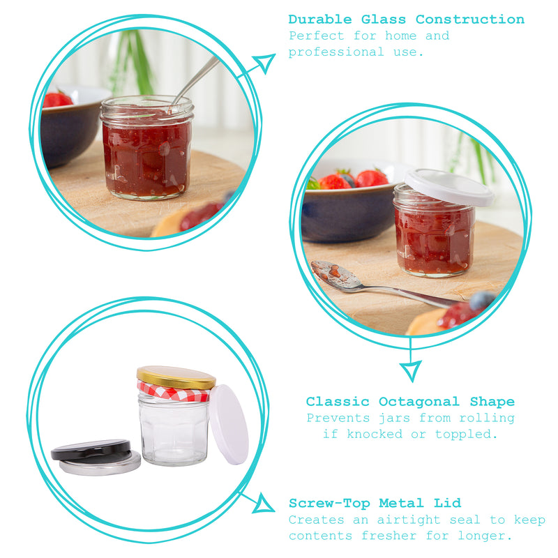 130ml Glass Jam Jars with Lids - Pack of 6 - By Argon Tableware