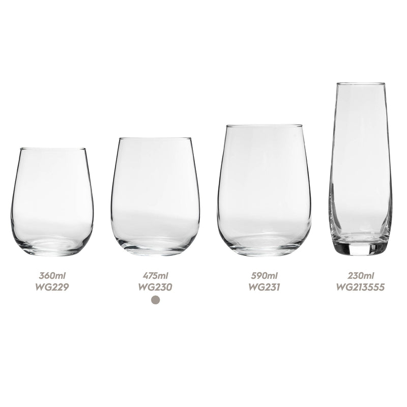 475ml Corto Stemless Wine Glasses - Pack of 12 - By Argon Tableware