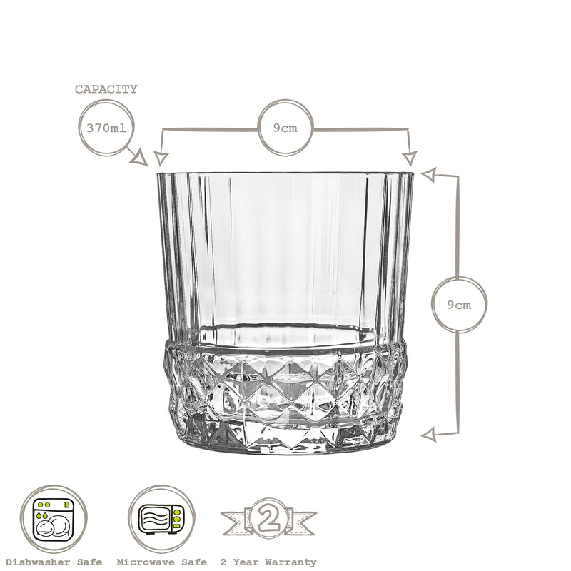 370ml America '20s Tumbler Glasses - Pack of 12 - By Bormioli Rocco