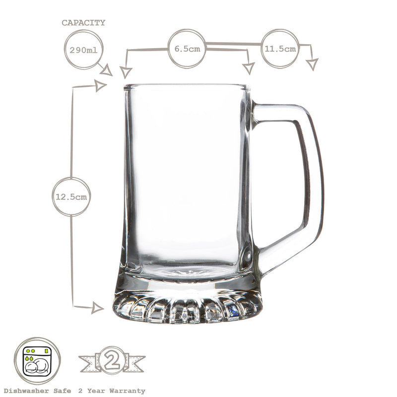 290ml Stern Tankard Glass Beer Mugs - Pack of 12 - By Bormioli Rocco