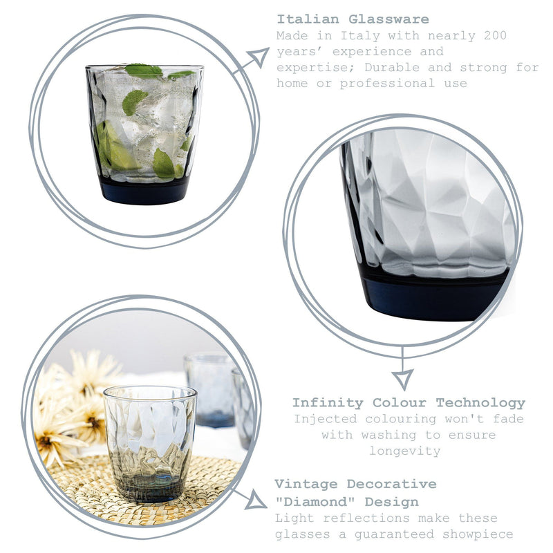 390ml Diamond Tumbler Glasses - Pack of 12 - By Bormioli Rocco