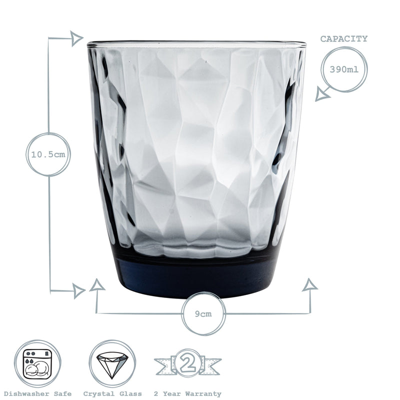 390ml Diamond Tumbler Glasses - Pack of 12 - By Bormioli Rocco