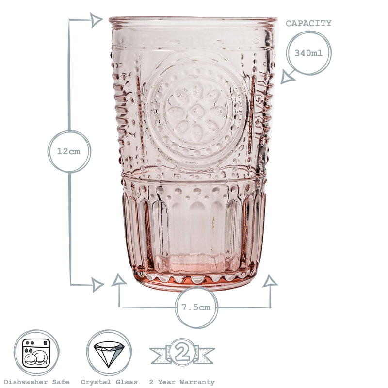 340ml Romantic Highball Glasses - By Bormioli Rocco