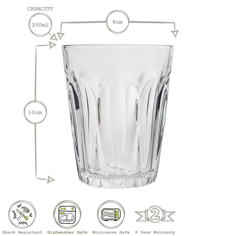 250ml Provence Tumbler Glasses - Pack of 12 - By Duralex