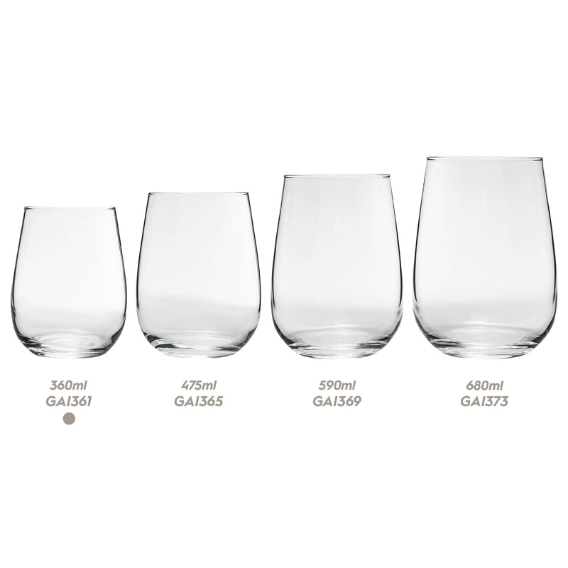 360ml Gaia Stemless Wine Glasses - Pack of 12 - By LAV