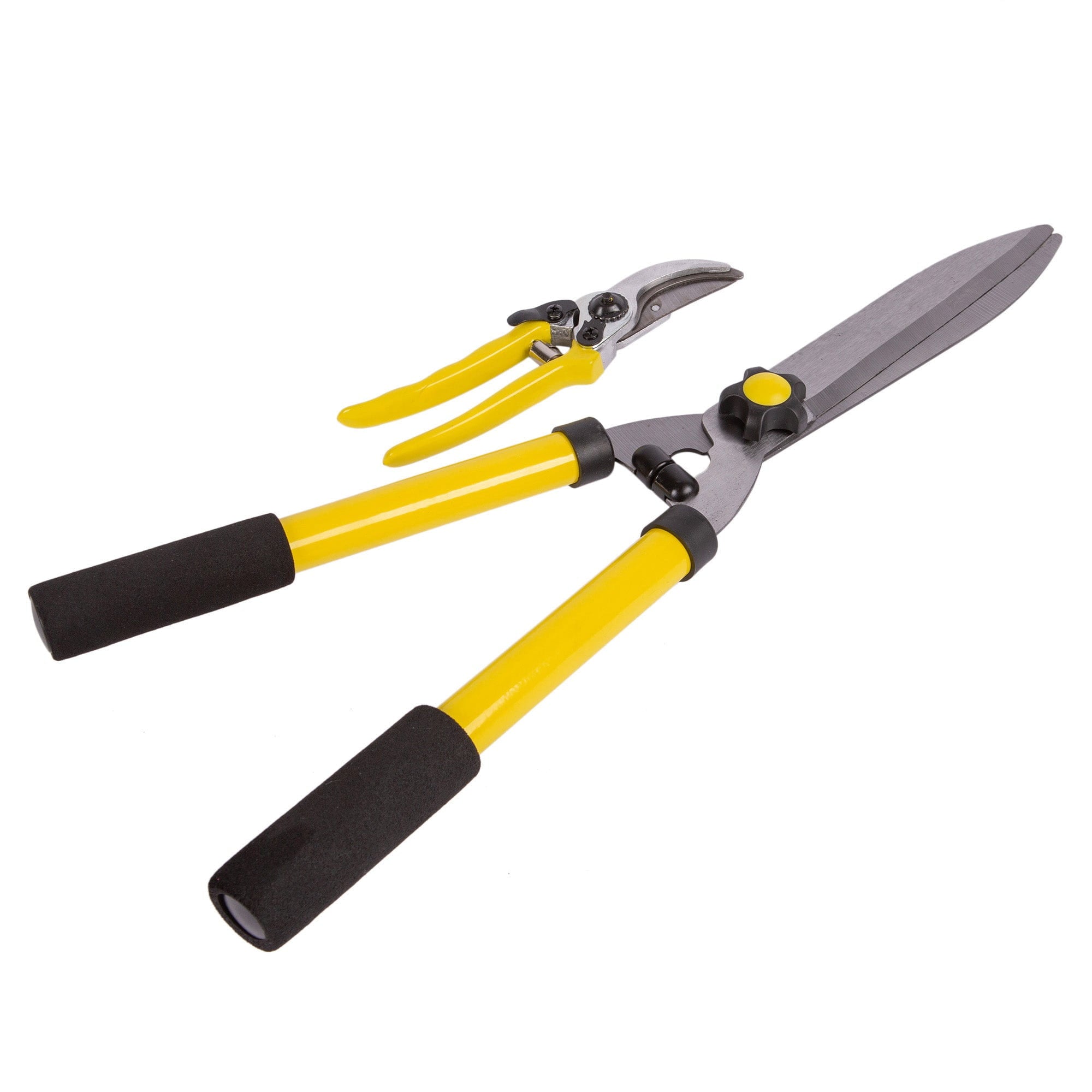 2pc Yellow Carbon Steel Hedge Shears &amp; Secateurs Set - By Green Blade